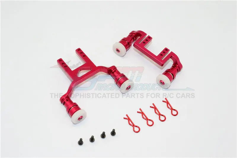 Traxxas Latrax Teton Aluminum Front+Rear Body Mount & Magnet Post - 1 Set Red 1