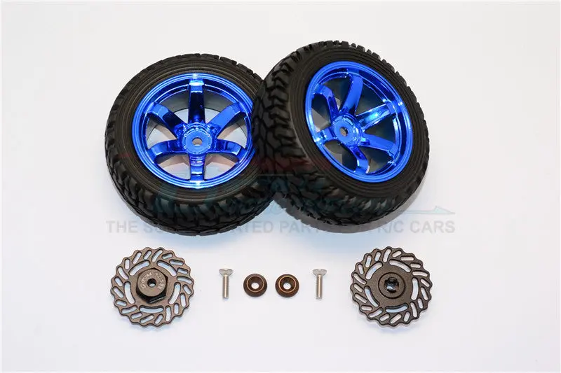Traxxas Latrax Teton & Latrax Sst Aluminum Brake Disk +2.5Mm Thick With Tires And Wheels - 4Pcs Set Black+Blue 1