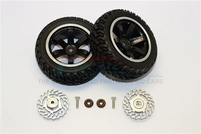 Traxxas Latrax Teton & Latrax Sst Aluminum Brake Disk +2.5Mm Thick With Tires And Wheels - 4Pcs Set Gray+Black 1
