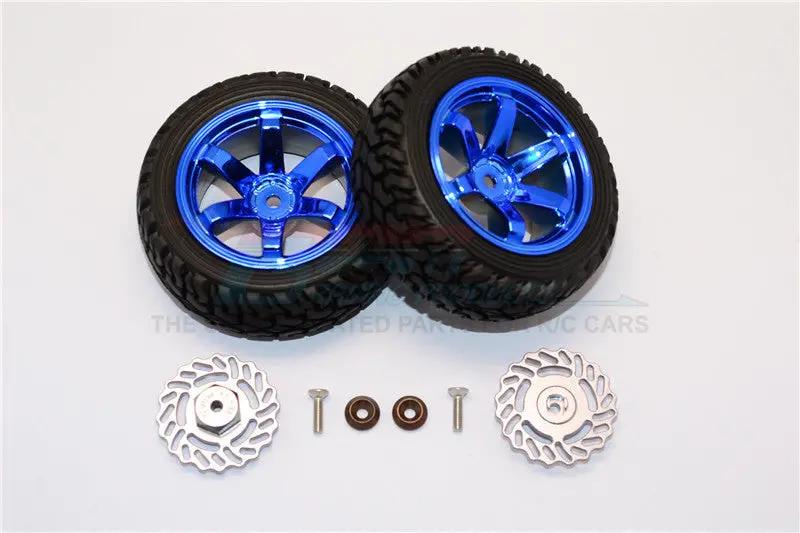 Traxxas Latrax Teton & Latrax Sst Aluminum Brake Disk +2.5Mm Thick With Tires And Wheels - 4Pcs Set Gray+Blue 1