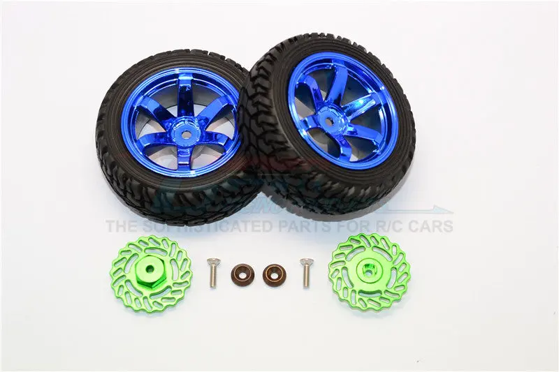Traxxas Latrax Teton & Latrax Sst Aluminum Brake Disk +2.5Mm Thick With Tires And Wheels - 4Pcs Set Green+Blue 1