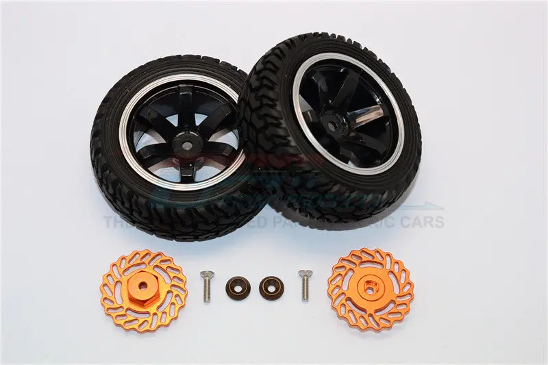 Traxxas Latrax Teton & Latrax Sst Aluminum Brake Disk +2.5Mm Thick With Tires And Wheels - 4Pcs Set Orange+Black 1
