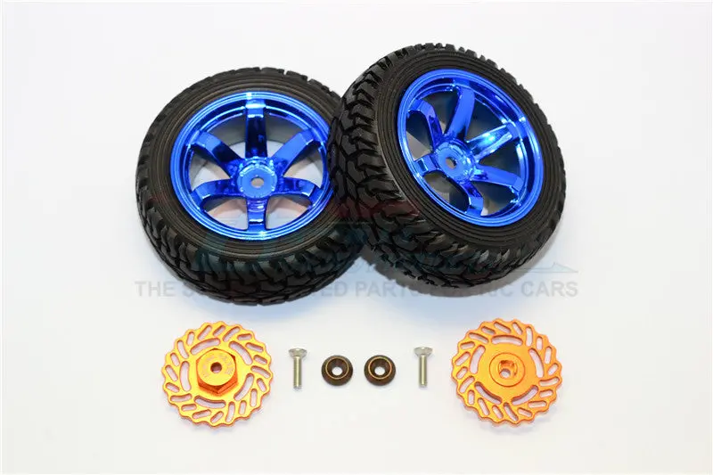 Traxxas Latrax Teton & Latrax Sst Aluminum Brake Disk +2.5Mm Thick With Tires And Wheels - 4Pcs Set Orange+Blue 1