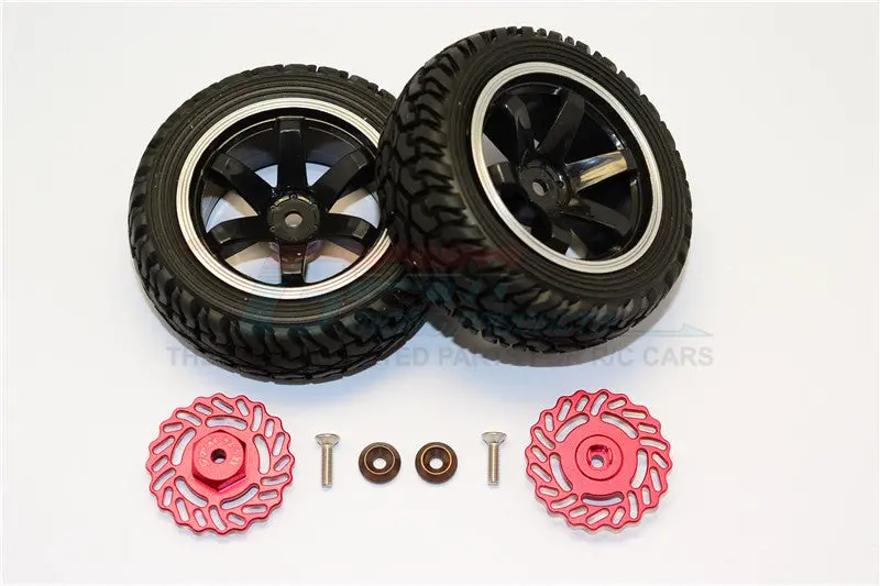 Traxxas Latrax Teton & Latrax Sst Aluminum Brake Disk +2.5Mm Thick With Tires And Wheels - 4Pcs Set Red+Black 1