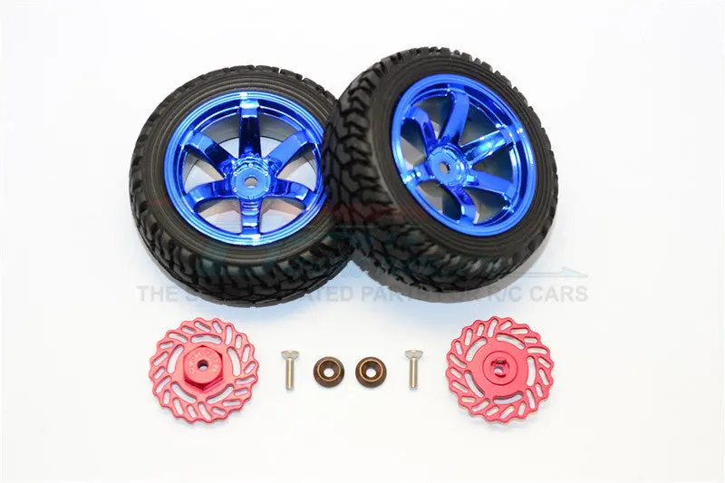 Traxxas Latrax Teton & Latrax Sst Aluminum Brake Disk +2.5Mm Thick With Tires And Wheels - 4Pcs Set Red+Blue 1
