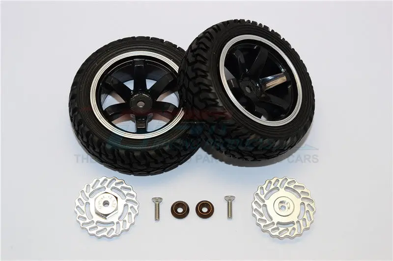 Traxxas Latrax Teton & Latrax Sst Aluminum Brake Disk +2.5Mm Thick With Tires And Wheels - 4Pcs Set Silver+Black 1