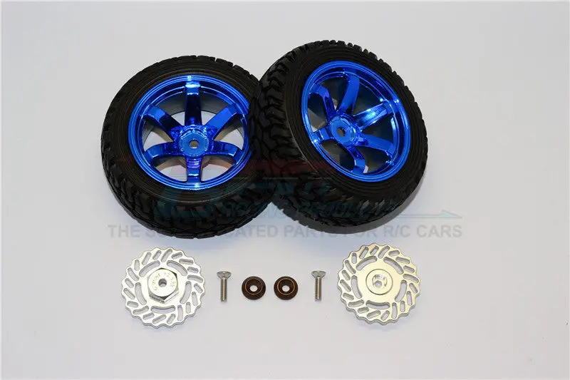 Traxxas Latrax Teton & Latrax Sst Aluminum Brake Disk +2.5Mm Thick With Tires And Wheels - 4Pcs Set Silver+Blue 1