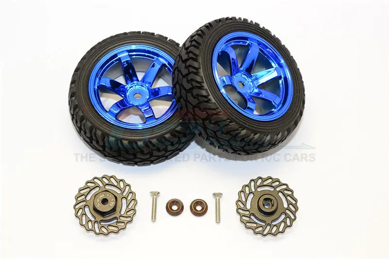 Traxxas Latrax Teton & Latrax Sst Aluminum Brake Disk +5.5Mm Thick With Tires And Wheels - 4Pcs Set Black+Blue 1