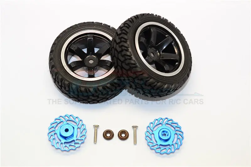 Traxxas Latrax Teton & Latrax Sst Aluminum Brake Disk +5.5Mm Thick With Tires And Wheels - 4Pcs Set Blue+Black 1