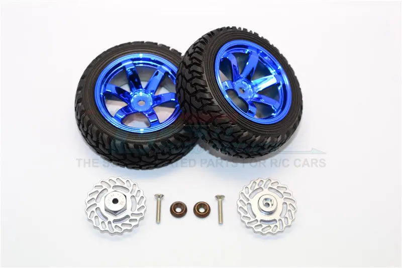 Traxxas Latrax Teton & Latrax Sst Aluminum Brake Disk +5.5Mm Thick With Tires And Wheels - 4Pcs Set Gray+Blue 1