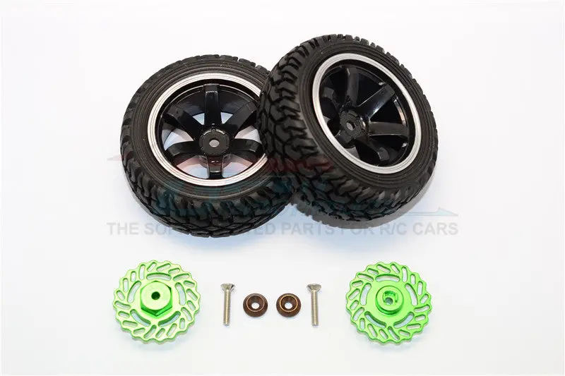 Traxxas Latrax Teton & Latrax Sst Aluminum Brake Disk +5.5Mm Thick With Tires And Wheels - 4Pcs Set Green+Black 1