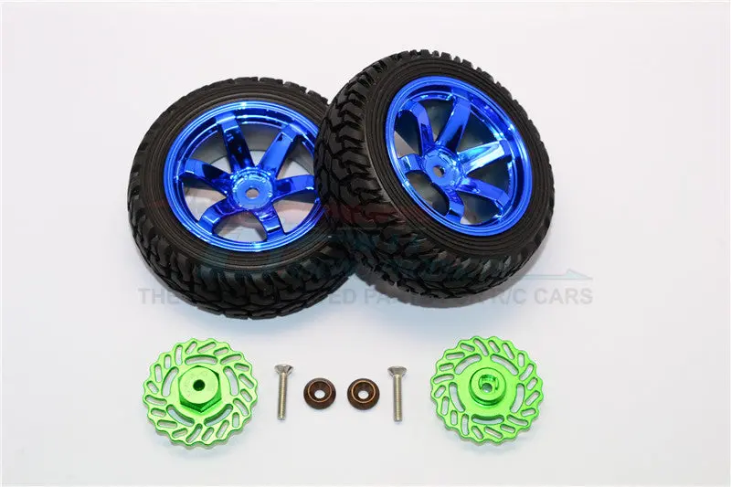 Traxxas Latrax Teton & Latrax Sst Aluminum Brake Disk +5.5Mm Thick With Tires And Wheels - 4Pcs Set Green+Blue 1