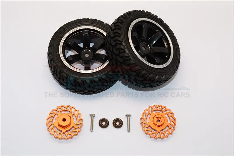 Traxxas Latrax Teton & Latrax Sst Aluminum Brake Disk +5.5Mm Thick With Tires And Wheels - 4Pcs Set Orange+Black 1