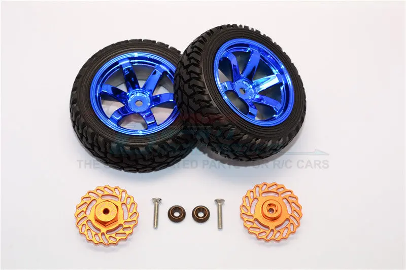 Traxxas Latrax Teton & Latrax Sst Aluminum Brake Disk +5.5Mm Thick With Tires And Wheels - 4Pcs Set Orange+Blue 1