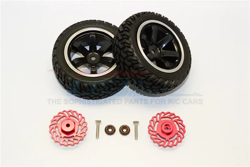 Traxxas Latrax Teton & Latrax Sst Aluminum Brake Disk +5.5Mm Thick With Tires And Wheels - 4Pcs Set Red+Black 1