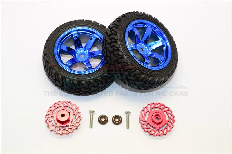 Traxxas Latrax Teton & Latrax Sst Aluminum Brake Disk +5.5Mm Thick With Tires And Wheels - 4Pcs Set Red+Blue 1