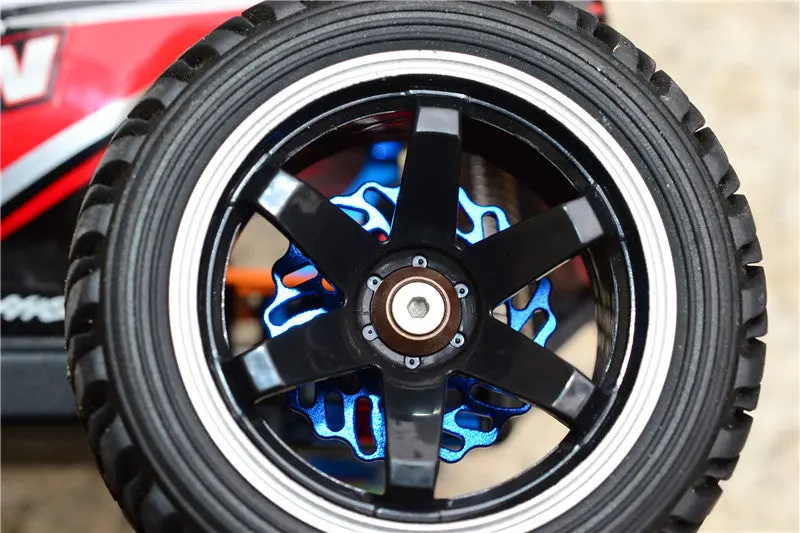 Traxxas Latrax Teton & Latrax Sst Aluminum Brake Disk +5.5Mm Thick With Tires And Wheels - 4Pcs Set Red+Blue 2