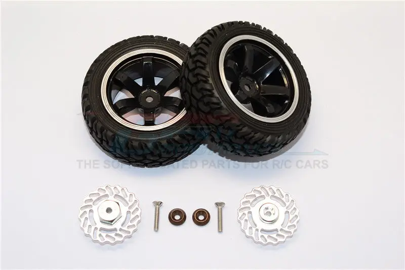 Traxxas Latrax Teton & Latrax Sst Aluminum Brake Disk +5.5Mm Thick With Tires And Wheels - 4Pcs Set Silver+Black 1