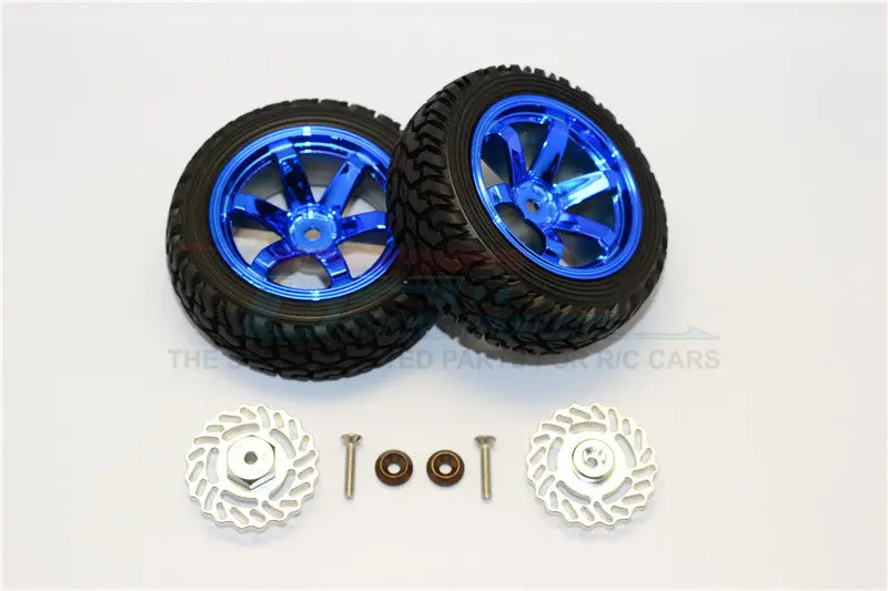 Traxxas Latrax Teton & Latrax Sst Aluminum Brake Disk +5.5Mm Thick With Tires And Wheels - 4Pcs Set Silver+Blue 1