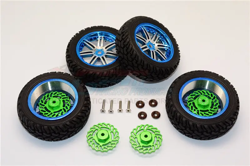Traxxas Latrax Teton & Latrax Sst Aluminum Front +2.5Mm, Rear +5.5Mm Brake Disk + Wheels & Tires - 2Prs Set Green 1