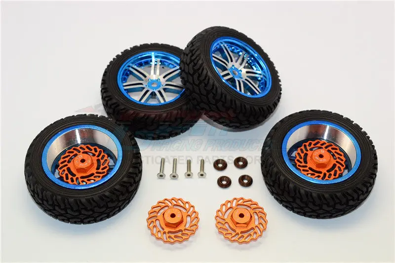 Traxxas Latrax Teton & Latrax Sst Aluminum Front +2.5Mm, Rear +5.5Mm Brake Disk + Wheels & Tires - 2Prs Set Orange 1
