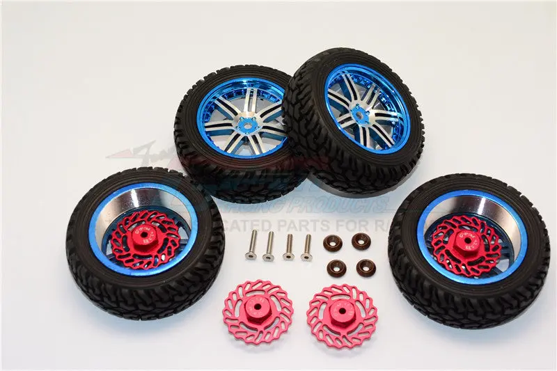 Traxxas Latrax Teton & Latrax Sst Aluminum Front +2.5Mm, Rear +5.5Mm Brake Disk + Wheels & Tires - 2Prs Set Red 1