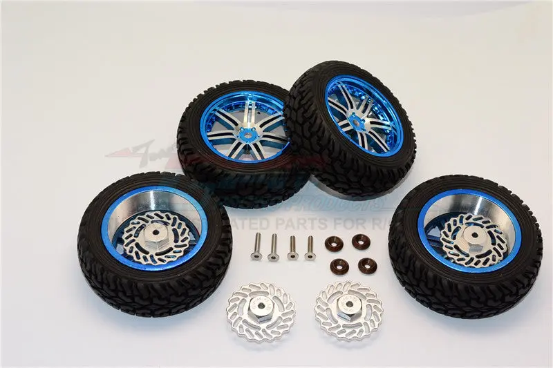 Traxxas Latrax Teton & Latrax Sst Aluminum Front +2.5Mm, Rear +5.5Mm Brake Disk + Wheels & Tires - 2Prs Set Silver 1