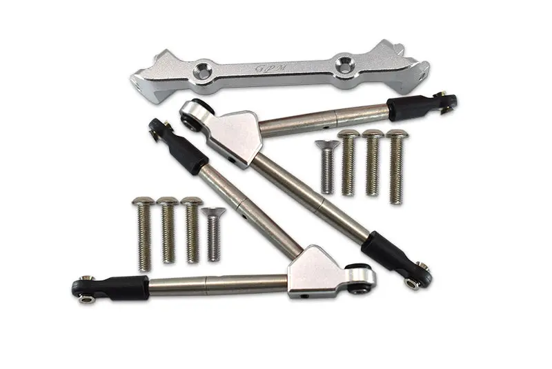 Traxxas Rustler 4X4 Vxl (67076-4) Aluminum Front Tie Rods With Stabilizer For C Hub - 11Pc Set Silver 1