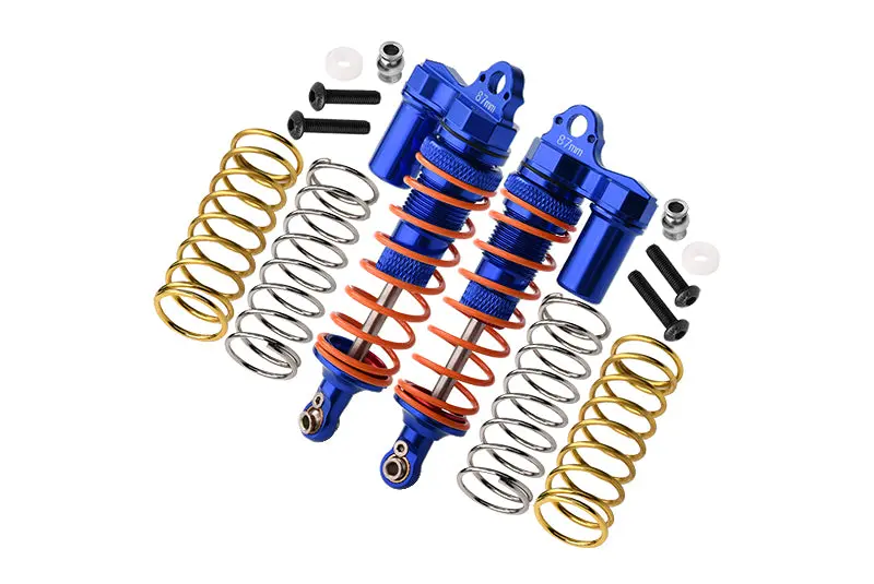 Traxxas Rustler 4X4 Vxl (67076-4) / Hoss 4X4 Vxl (90076-4) Aluminum Front Adjustable L-Shape Piggy Back Shocks 87Mm - 1Pr Set Blue 1
