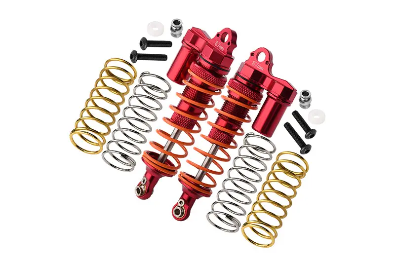 Traxxas Rustler 4X4 Vxl (67076-4) / Hoss 4X4 Vxl (90076-4) Aluminum Front Adjustable L-Shape Piggy Back Shocks 87Mm - 1Pr Set Red 1