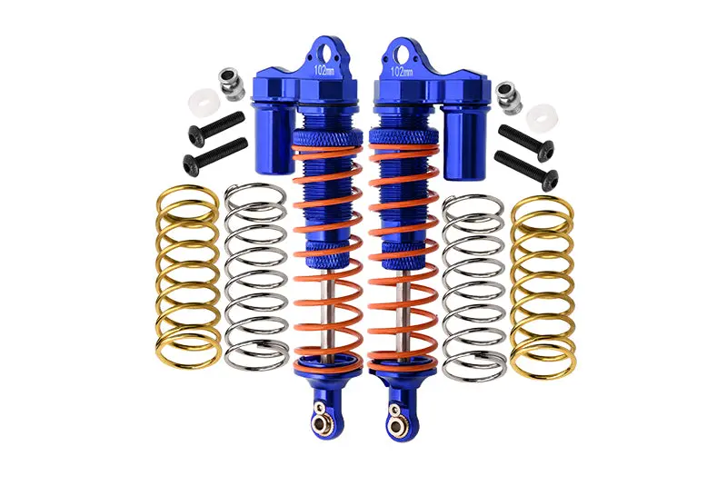 Traxxas Rustler 4X4 Vxl (67076-4) / Hoss 4X4 Vxl (90076-4) Aluminum Rear Adjustable L-Shape Piggy Back Shocks 102Mm - 1Pr Set Blue 1