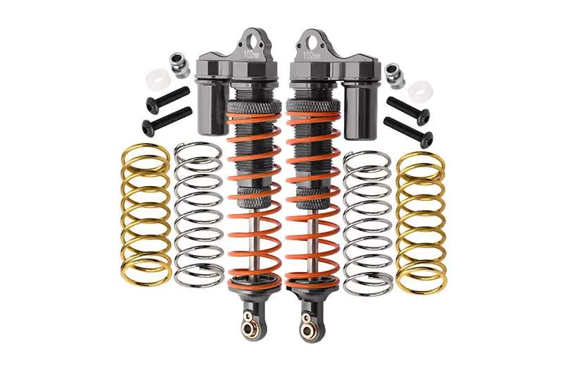 Traxxas Rustler 4X4 Vxl (67076-4) / Hoss 4X4 Vxl (90076-4) Aluminum Rear Adjustable L-Shape Piggy Back Shocks 102Mm - 1Pr Set Gray Silver 1