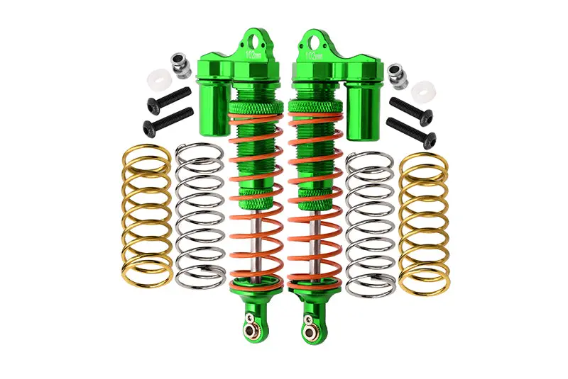 Traxxas Rustler 4X4 Vxl (67076-4) / Hoss 4X4 Vxl (90076-4) Aluminum Rear Adjustable L-Shape Piggy Back Shocks 102Mm - 1Pr Set Green 1