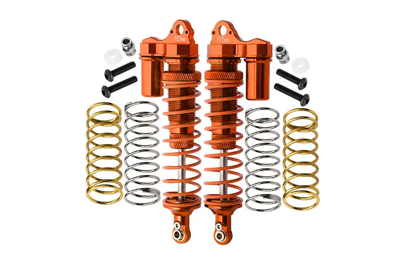 Traxxas Rustler 4X4 Vxl (67076-4) / Hoss 4X4 Vxl (90076-4) Aluminum Rear Adjustable L-Shape Piggy Back Shocks 102Mm - 1Pr Set Orange 1