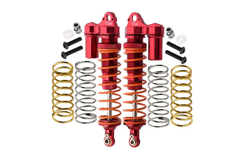 Traxxas Rustler 4X4 Vxl (67076-4) / Hoss 4X4 Vxl (90076-4) Aluminum Rear Adjustable L-Shape Piggy Back Shocks 102Mm - 1Pr Set Red 1
