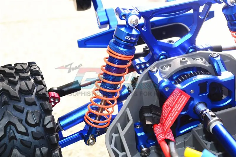 Traxxas Rustler 4X4 Vxl (67076-4) / Hoss 4X4 Vxl (90076-4) Aluminum Rear Adjustable Shocks 102Mm - 1Pr Set Blue 2
