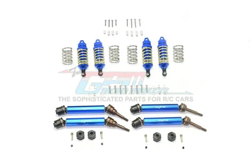 Traxxas Rustler 4X4 Vxl (67076-4) Upgrade Parts Front & Rear Aluminum Shocks + Steel #45 Axles + Spring Steel Hex (Low Center Of Gravity Set) - 64Pc Set Blue 1