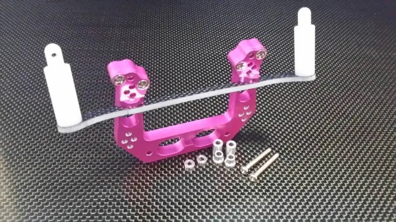 Traxxas Rustler Vxl Aluminum Front Damper Plate With Graphite Body Post Mount And Delrin Post - 1 Set Pink 1