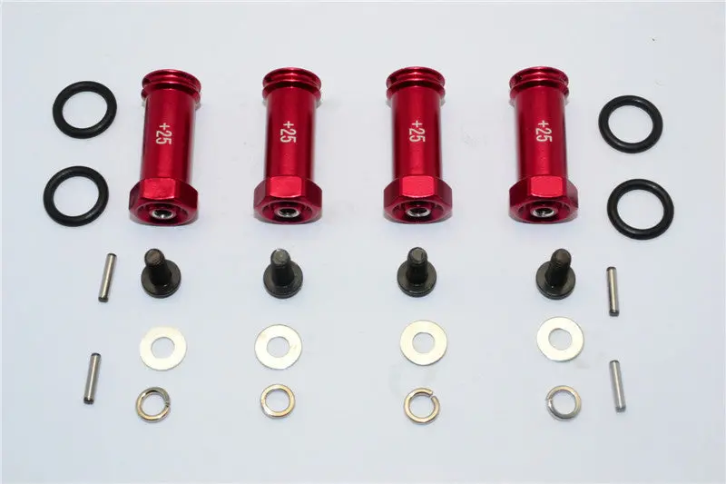Traxxas Slash 4X4 Aluminum Hex Adaptor (+25Mm) - 4 Pcs Set Red 1