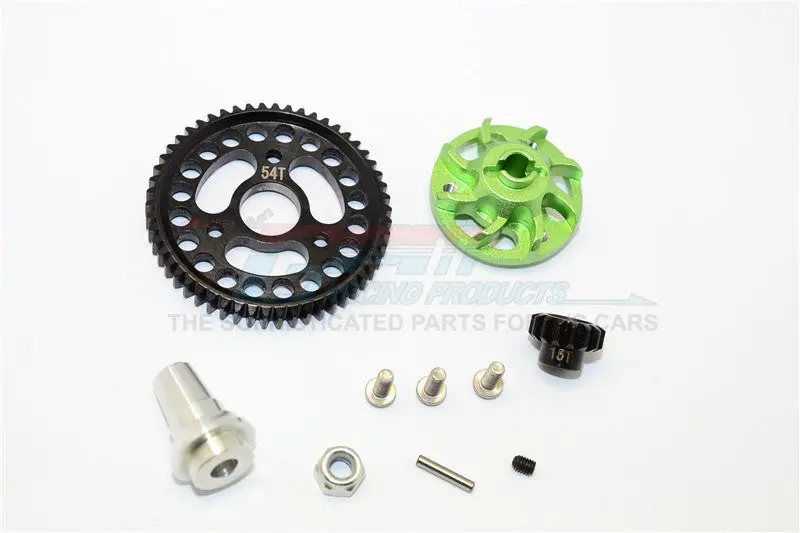 Traxxas Slash 4X4 Lcg Aluminum Gear Adapter With Steel 32 Pitch 54T Spur Gear & 15T Motor Gear - 1 Set Green 1