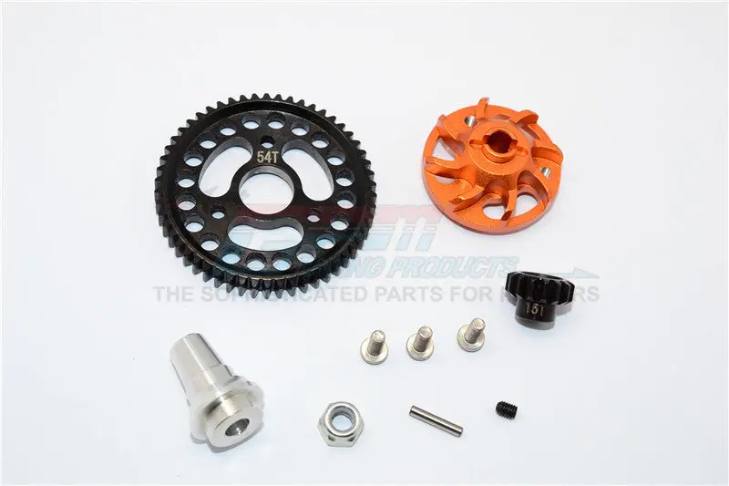 Traxxas Slash 4X4 Lcg Aluminum Gear Adapter With Steel 32 Pitch 54T Spur Gear & 15T Motor Gear - 1 Set Orange 1