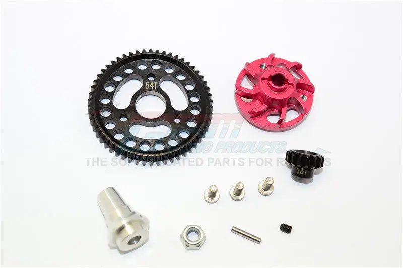 Traxxas Slash 4X4 Lcg Aluminum Gear Adapter With Steel 32 Pitch 54T Spur Gear & 15T Motor Gear - 1 Set Red 1