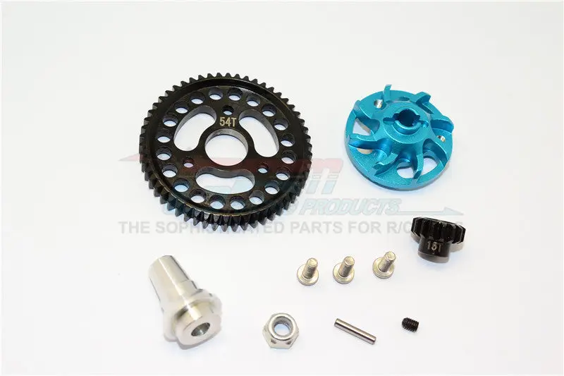 Traxxas Slash 4X4 Lcg Aluminum Gear Adapter With Steel 32 Pitch 54T Spur Gear & 15T Motor Gear - 1 Set Sky Blue 1