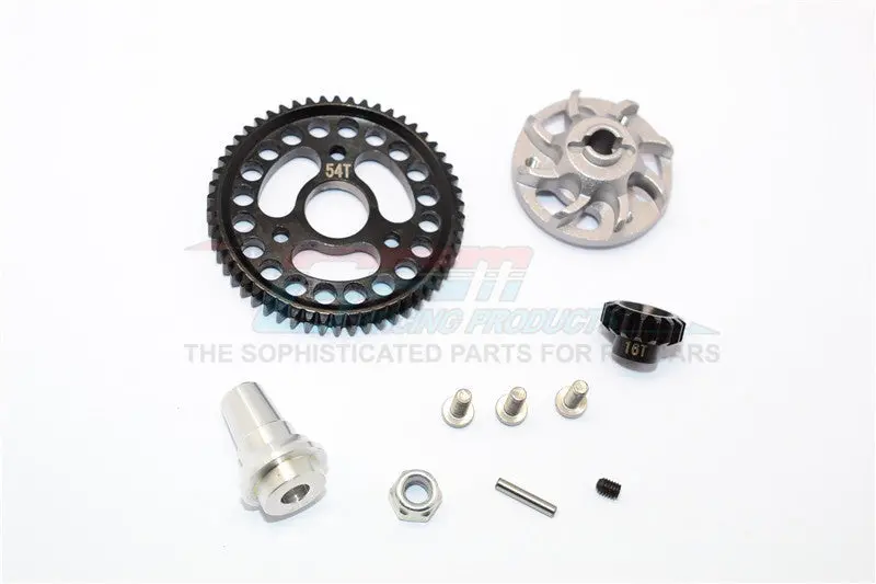 Traxxas Slash 4X4 Lcg Aluminum Gear Adapter With Steel 32 Pitch 54T Spur Gear & 16T Motor Gear - 1 Set Gray Silver 1