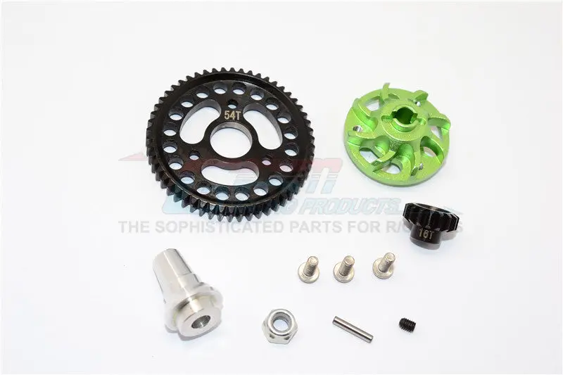 Traxxas Slash 4X4 Lcg Aluminum Gear Adapter With Steel 32 Pitch 54T Spur Gear & 16T Motor Gear - 1 Set Green 1