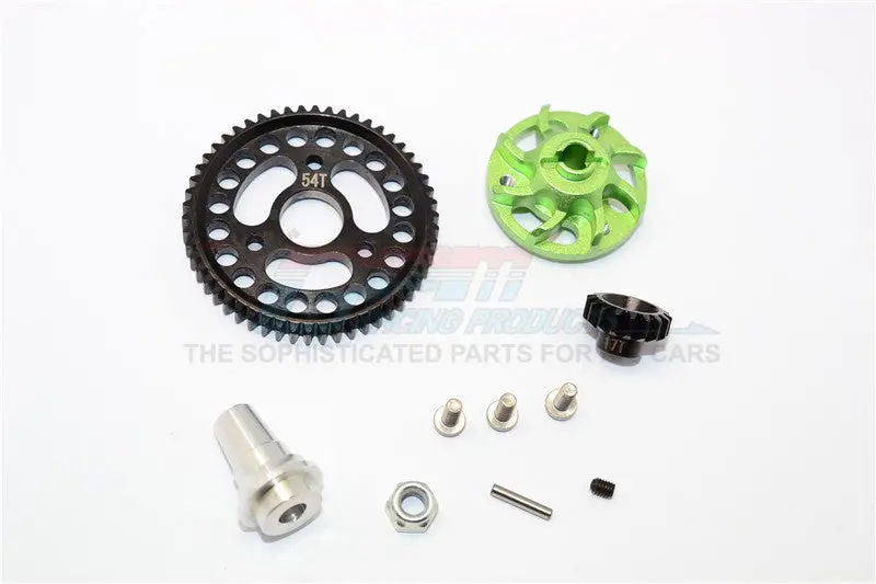 Traxxas Slash 4X4 Lcg Aluminum Gear Adapter With Steel 32 Pitch 54T Spur Gear & 17T Motor Gear - 1 Set Green 1