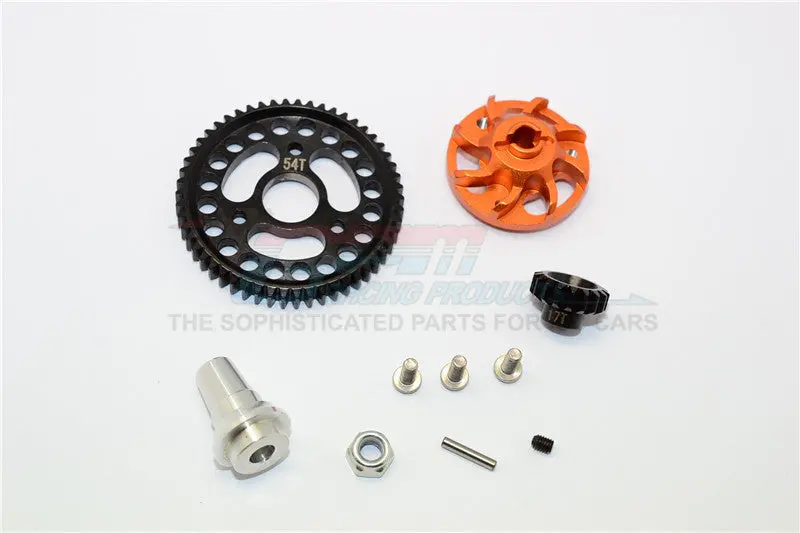 Traxxas Slash 4X4 Lcg Aluminum Gear Adapter With Steel 32 Pitch 54T Spur Gear & 17T Motor Gear - 1 Set Orange 1