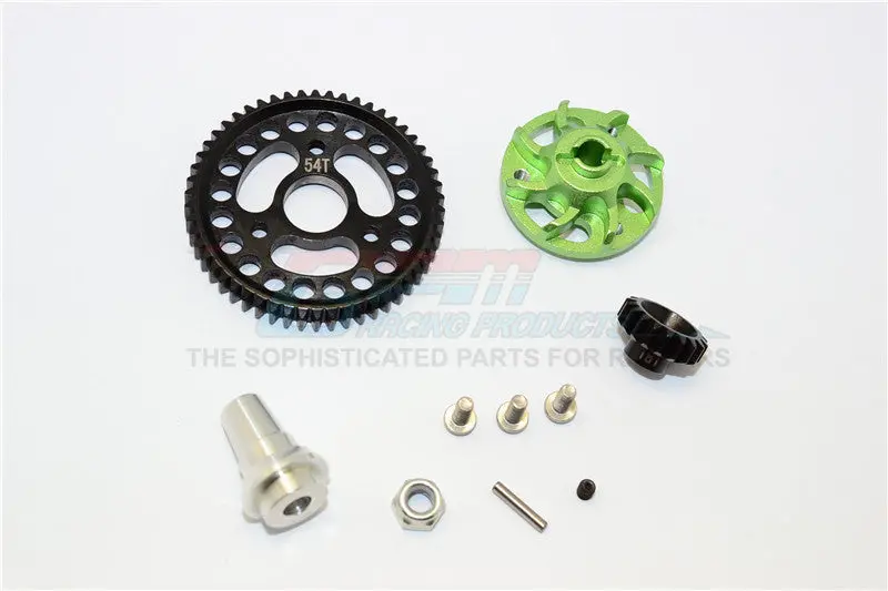 Traxxas Slash 4X4 Lcg Aluminum Gear Adapter With Steel 32 Pitch 54T Spur Gear & 18T Motor Gear - 1 Set Green 1