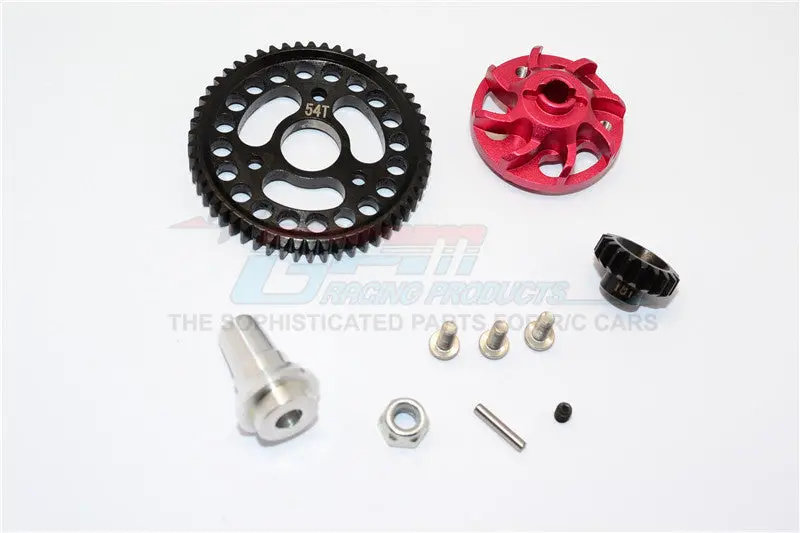 Traxxas Slash 4X4 Lcg Aluminum Gear Adapter With Steel 32 Pitch 54T Spur Gear & 18T Motor Gear - 1 Set Red 1