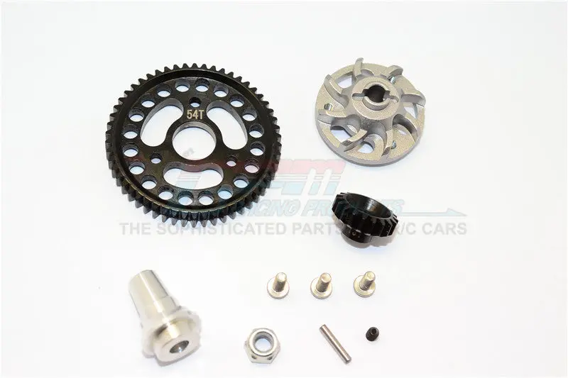 Traxxas Slash 4X4 Lcg Aluminum Gear Adapter With Steel 32 Pitch 54T Spur Gear & 19T Motor Gear - 1 Set Gray Silver 1